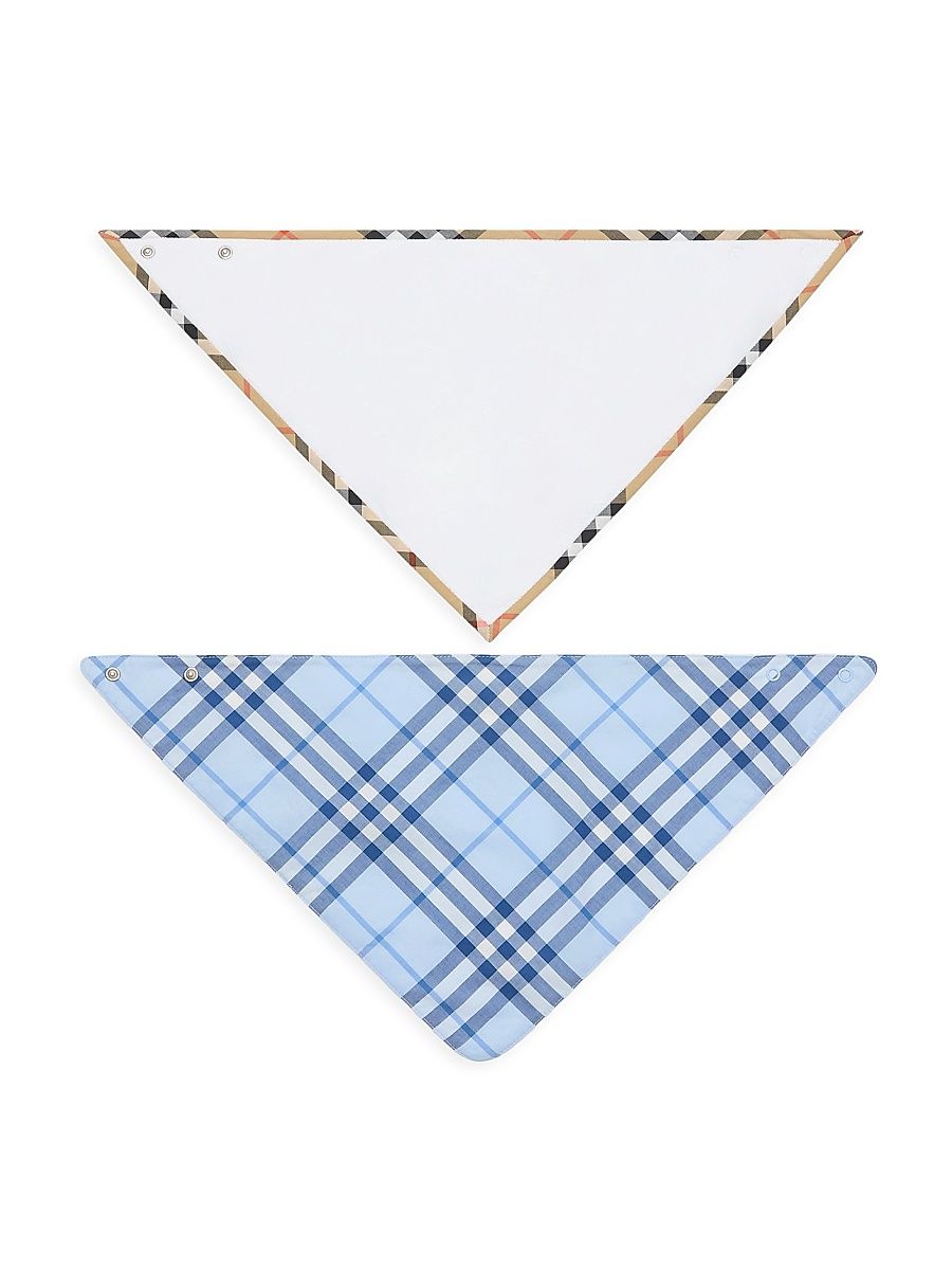 2-Piece Baby's Check Cotton Bib Set - Ice Blue