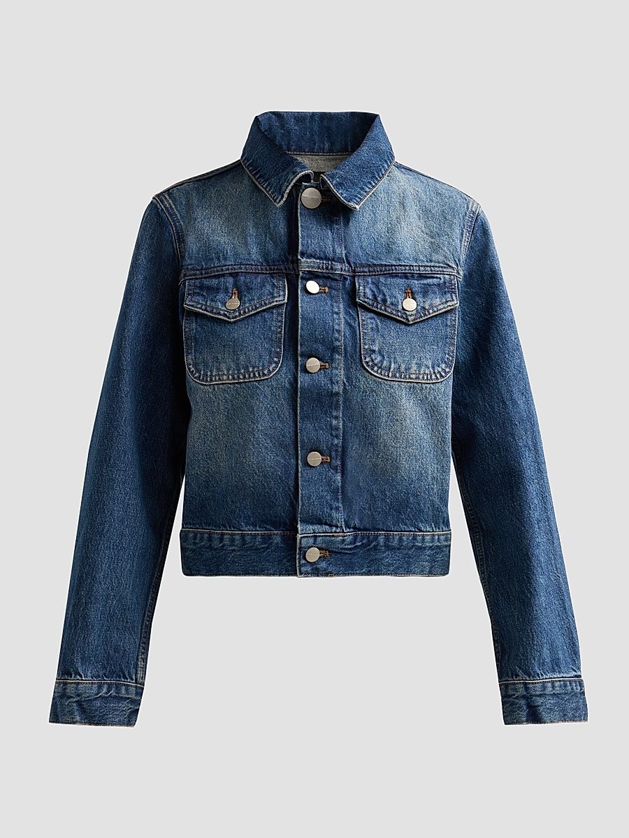 Women's Shrunken Denim Jacket - Medium Wash Indigo - Size XS