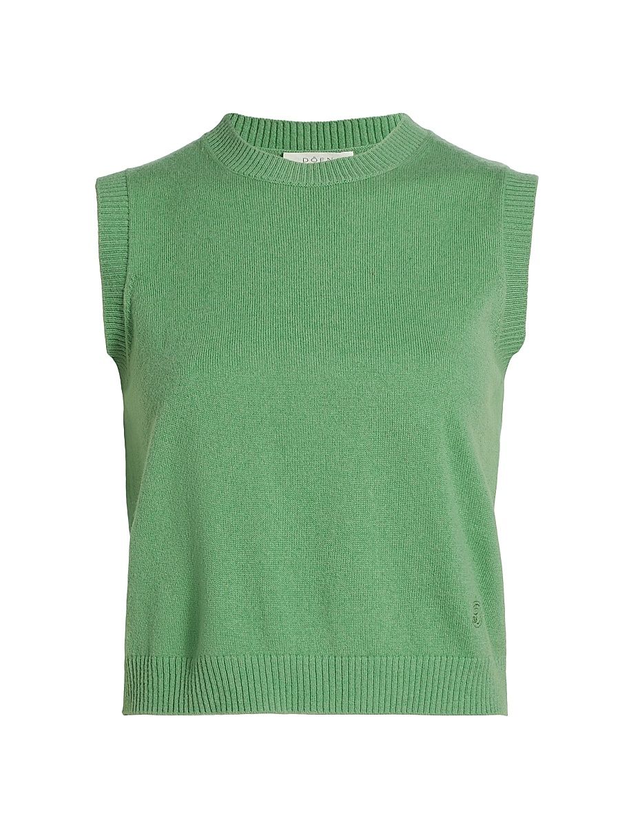 Women's Louden Cashmere Crewneck Sleeveless Top - Light Kelly Green - Size Medium
