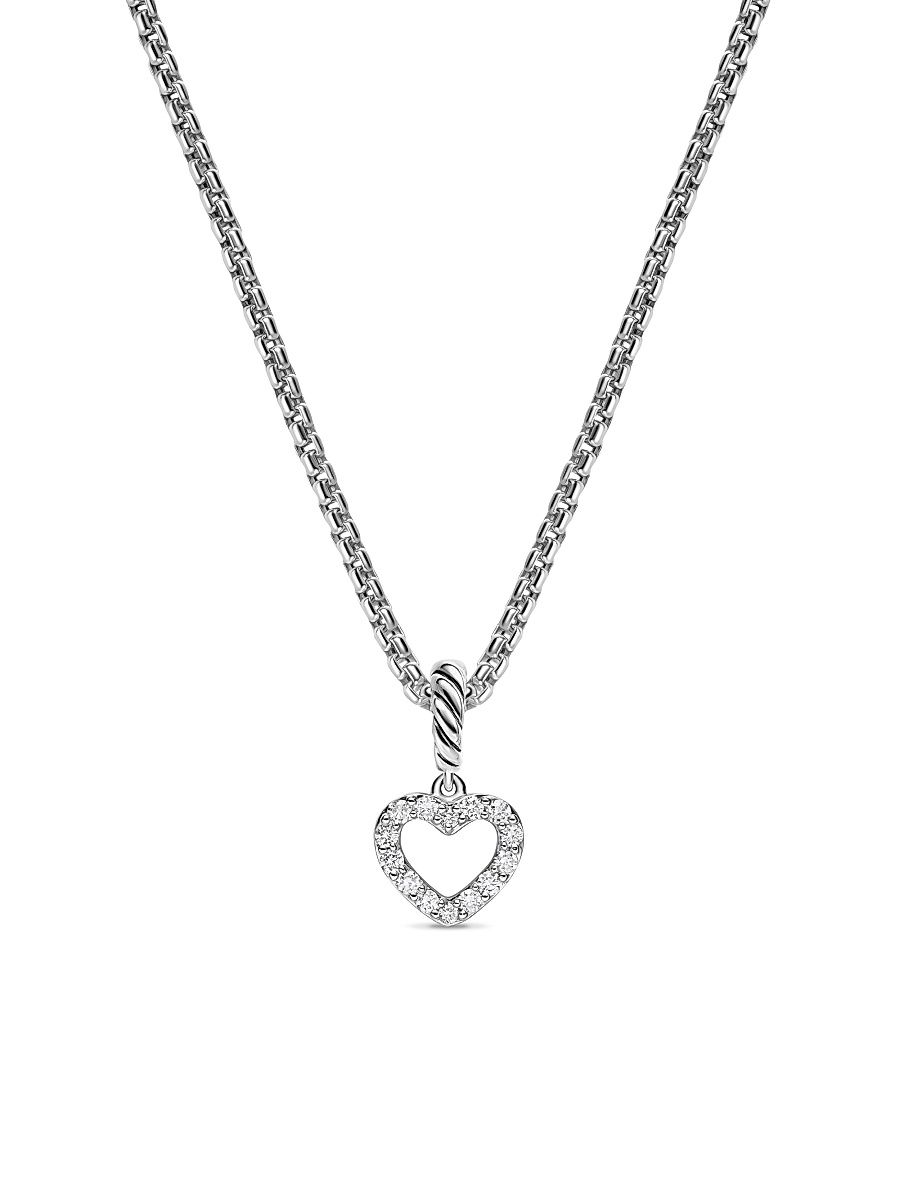 Women's Micro Pavé Open Heart Amulet in Sterling Silver with Diamonds, 6.8MM - Diamond