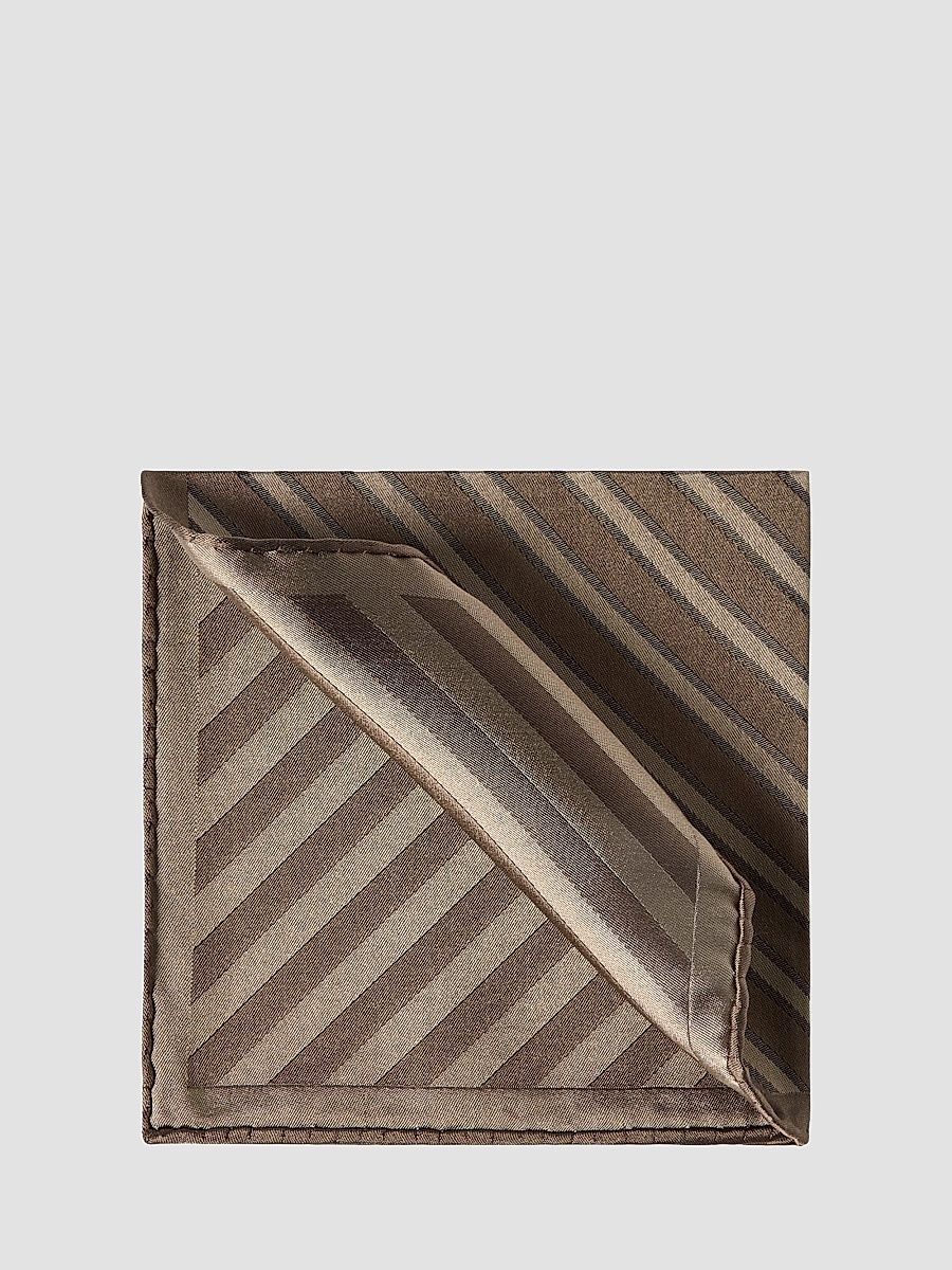 Men's Regimental Stripe Silk Pocket Square - Brown