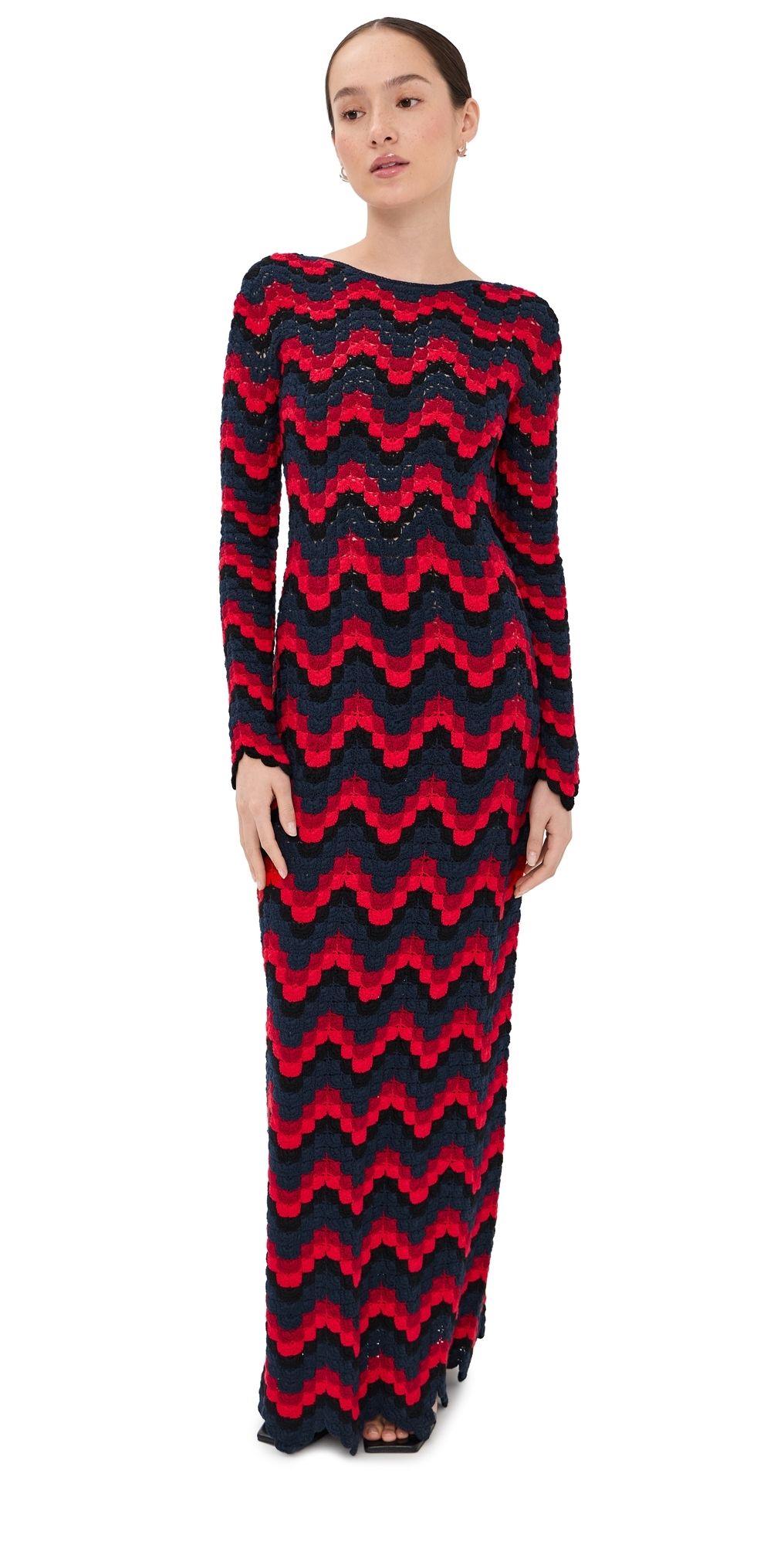 ESCVDO Ursula Crochet Maxi Dress RED / NAVY L