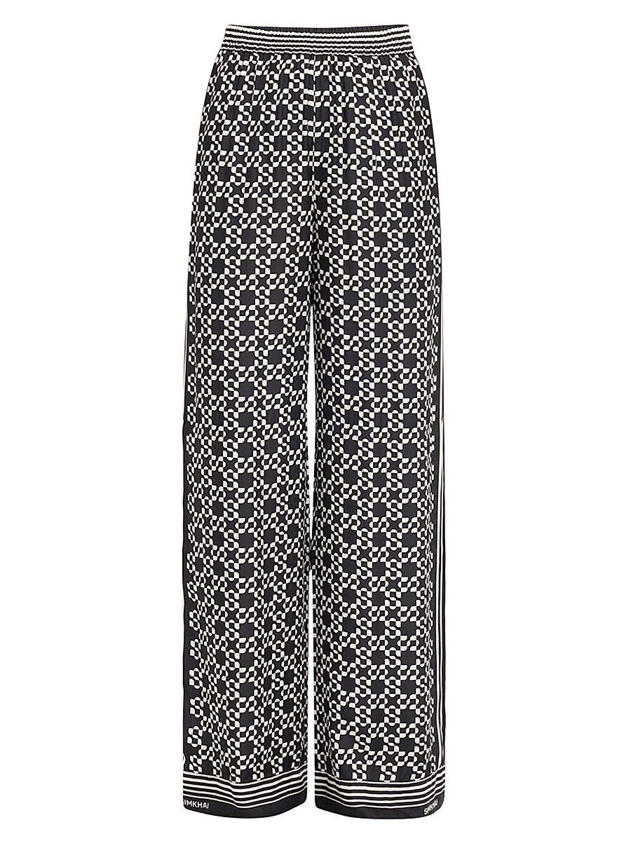 Women's Zuna Geometric Straight-Leg Satin Pants - Black - Size Medium