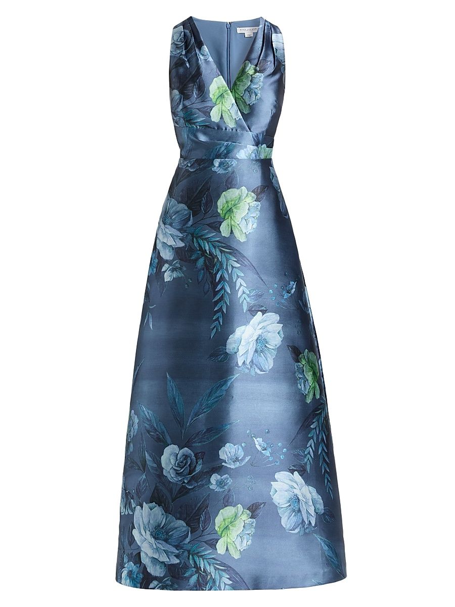 Women's Rosalind Rose Bouquet Mikado Gown - Teal Blue - Size 10