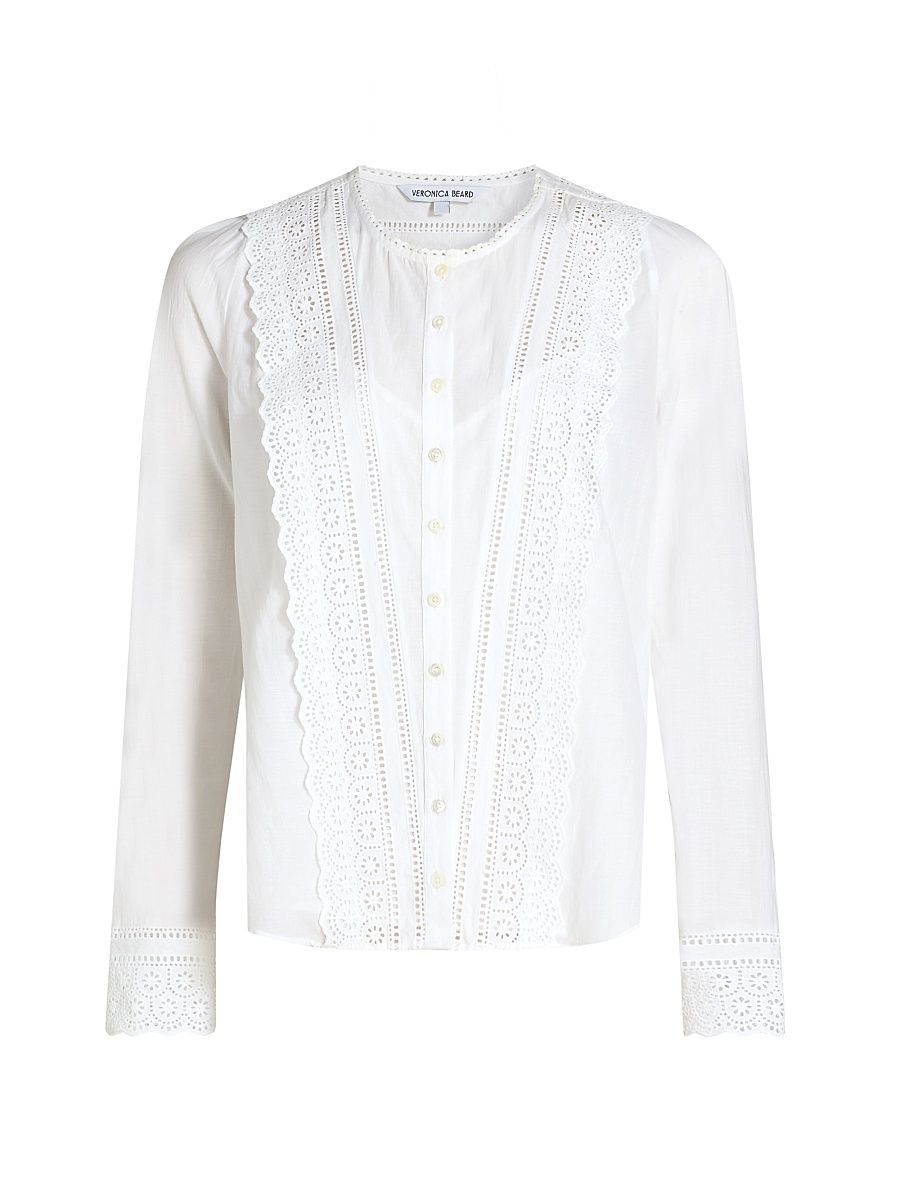 Women's Clermont Lace Cotton Blouse - White - Size 00