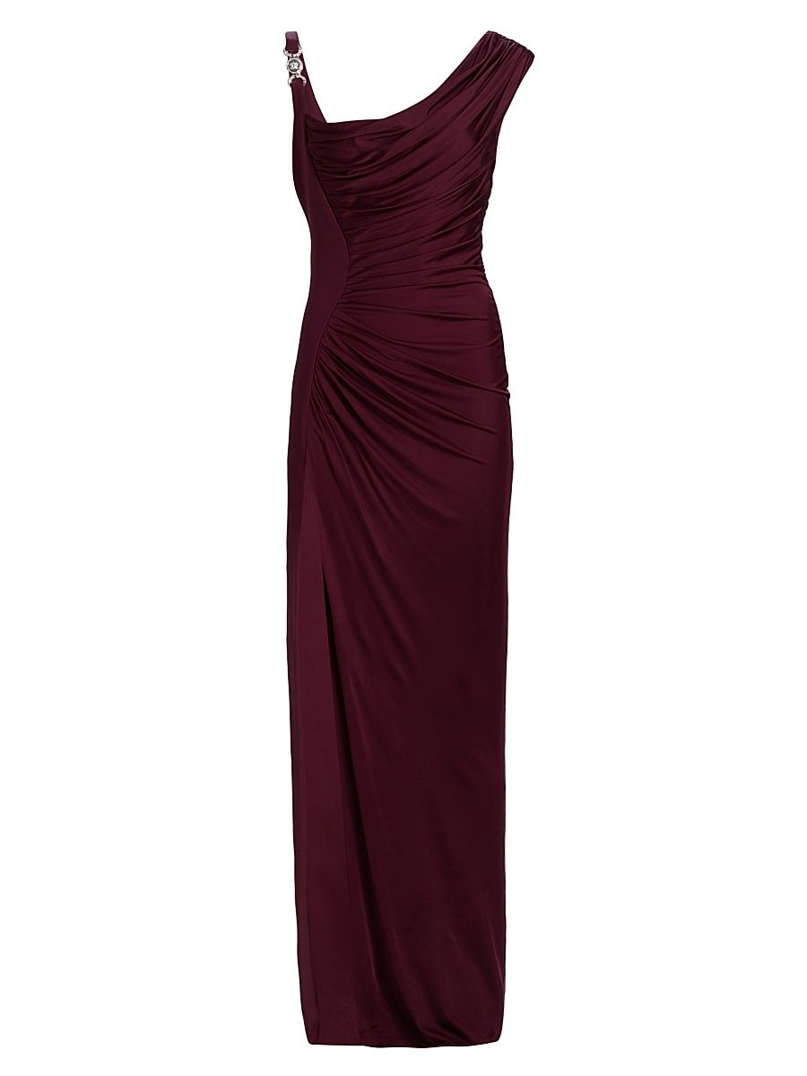 Women's Medusa-Hardware Draped Satin Gown - Burgundy - Size 0