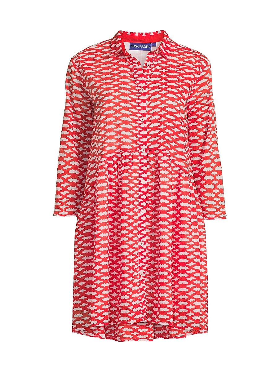 Women's Deauville Printed Cotton Mini-Shirtdress - Red Capri - Size XL