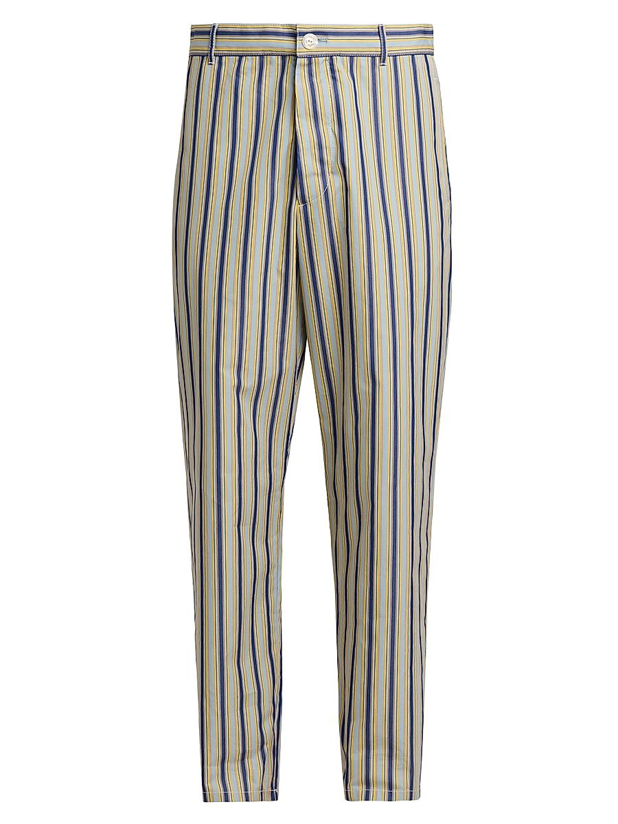 Men's Striped Cotton-Poplin Trousers - Baltic - Size 38