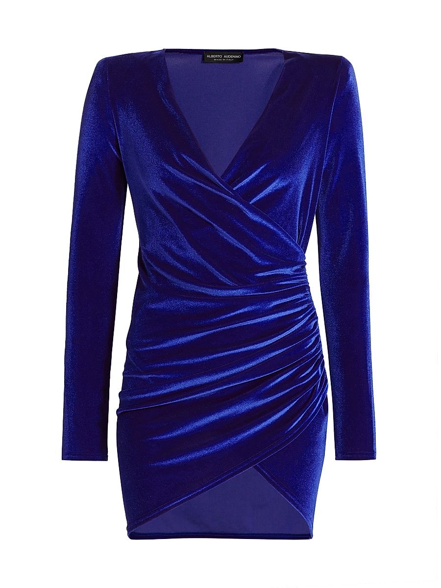 Women's Fance Velvet Ruched Minidress - Blue - Size XL