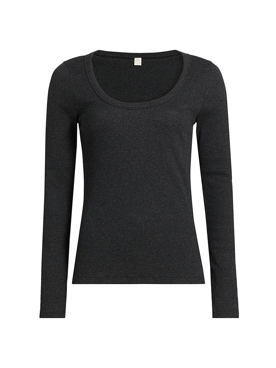 Women's Classic Rib-Knit Top - Charcoal Melange - Size Large