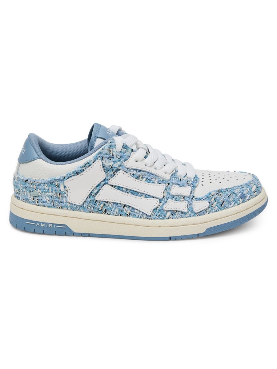Amiri Women's Skel Appliqué Bouclé-Leather Low-Top Sneakers - Blue - Size 6