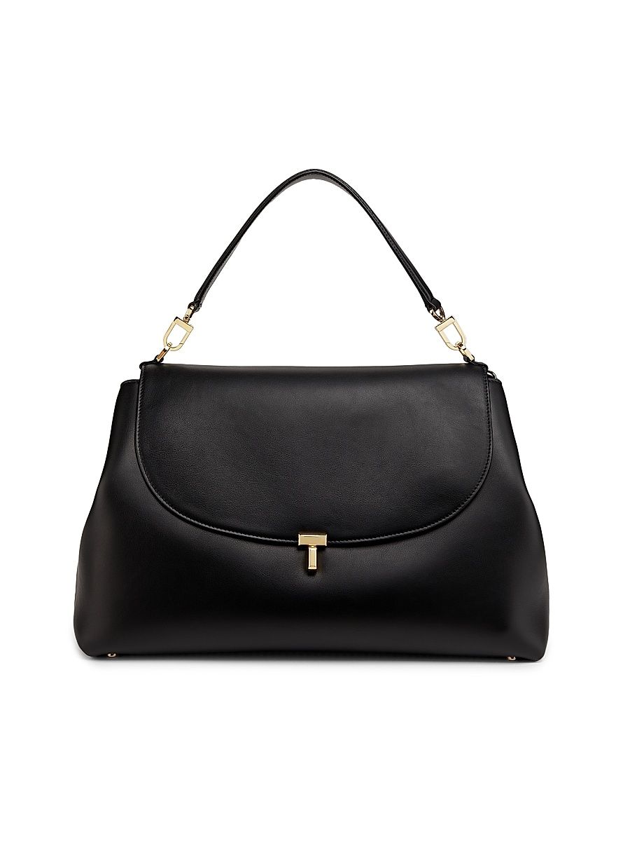 Women's T-Lock Leather Satchel - Black