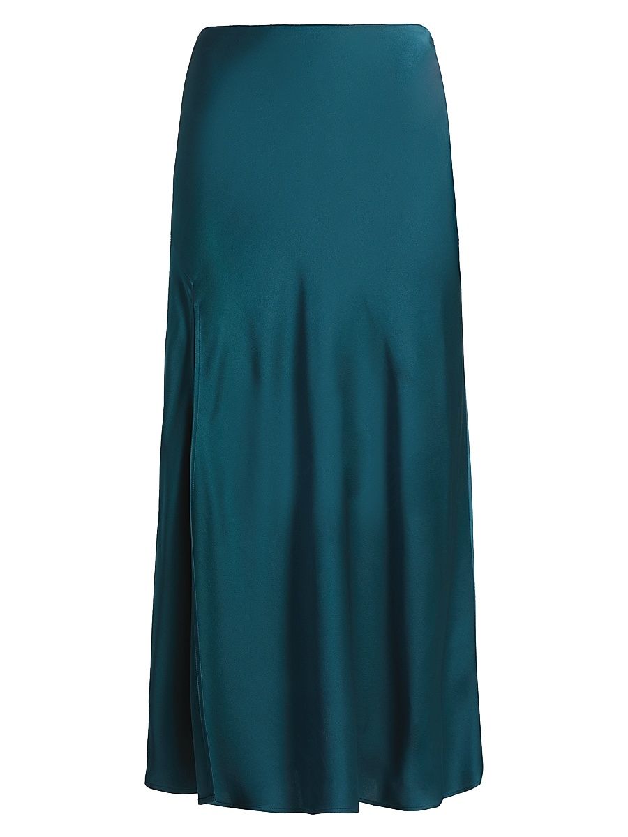 Women's Bias-Cut Satin Midi-Skirt - Dark Teal - Size 12