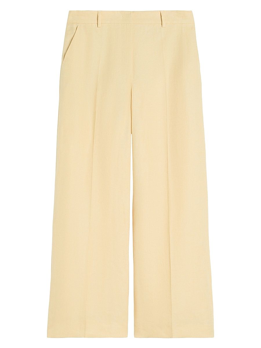 Women's Linen Canvas Trousers - Light Yellow - Size 16