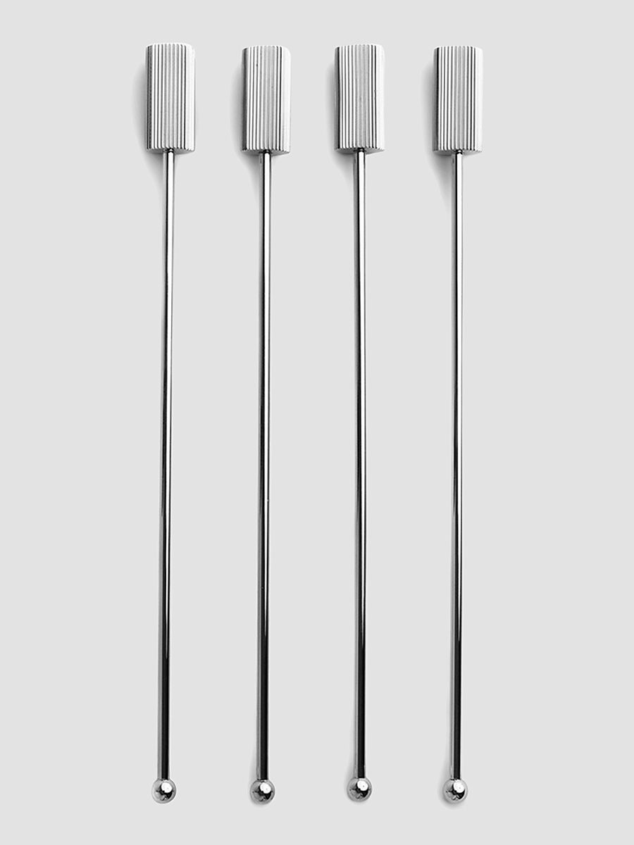 Striations Stainless Steel 4-Piece Drink Stirrer Set - Silver