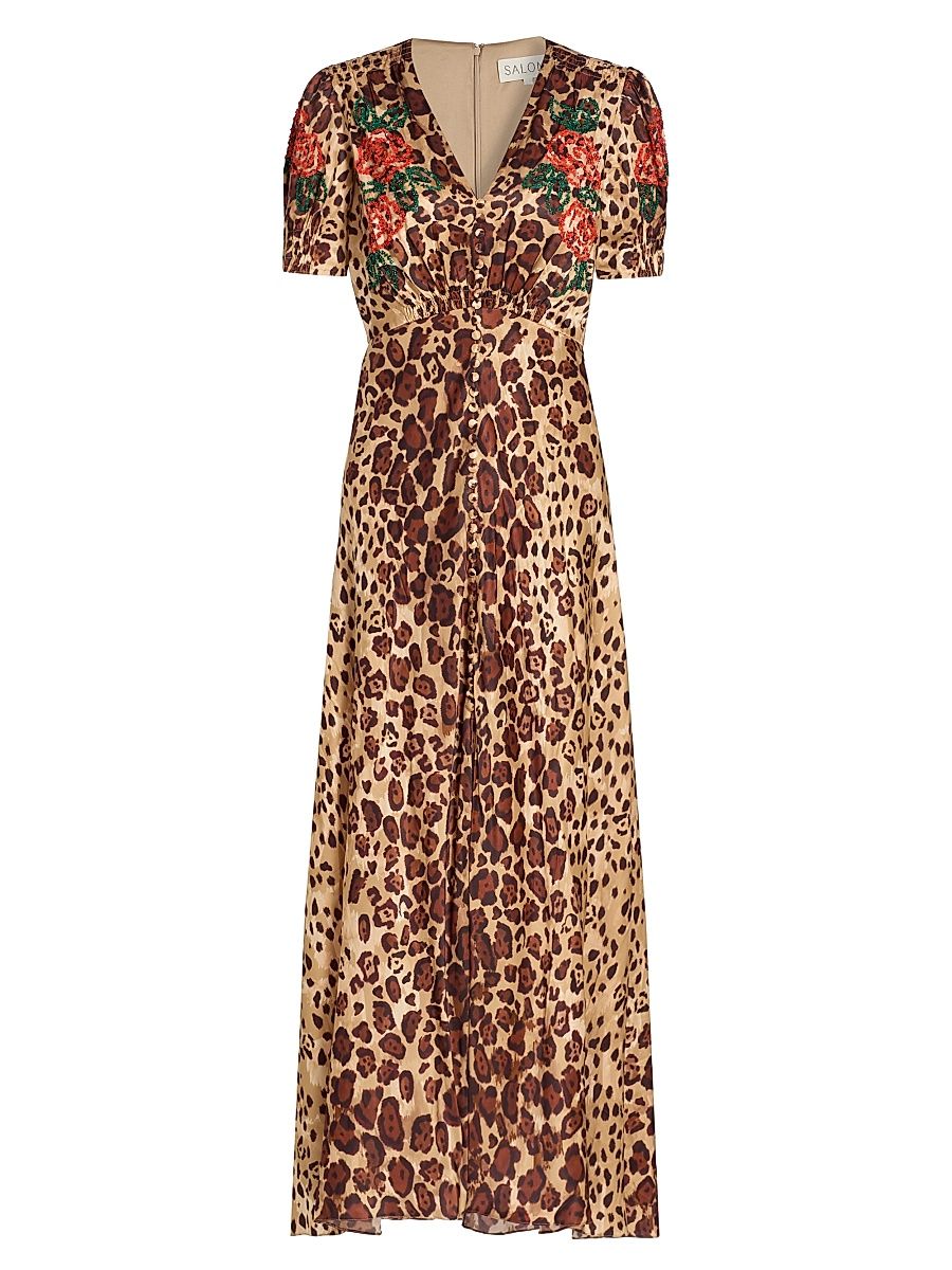 Women's Lea Floral Cheetah-Printed Midi-Dress - Cheetah Rose Plmt - Size 10