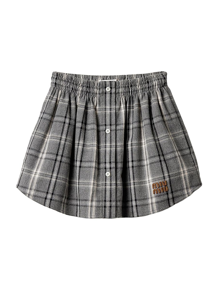 Women's Checked Flannel Mini Skirt - Grey - Size 6