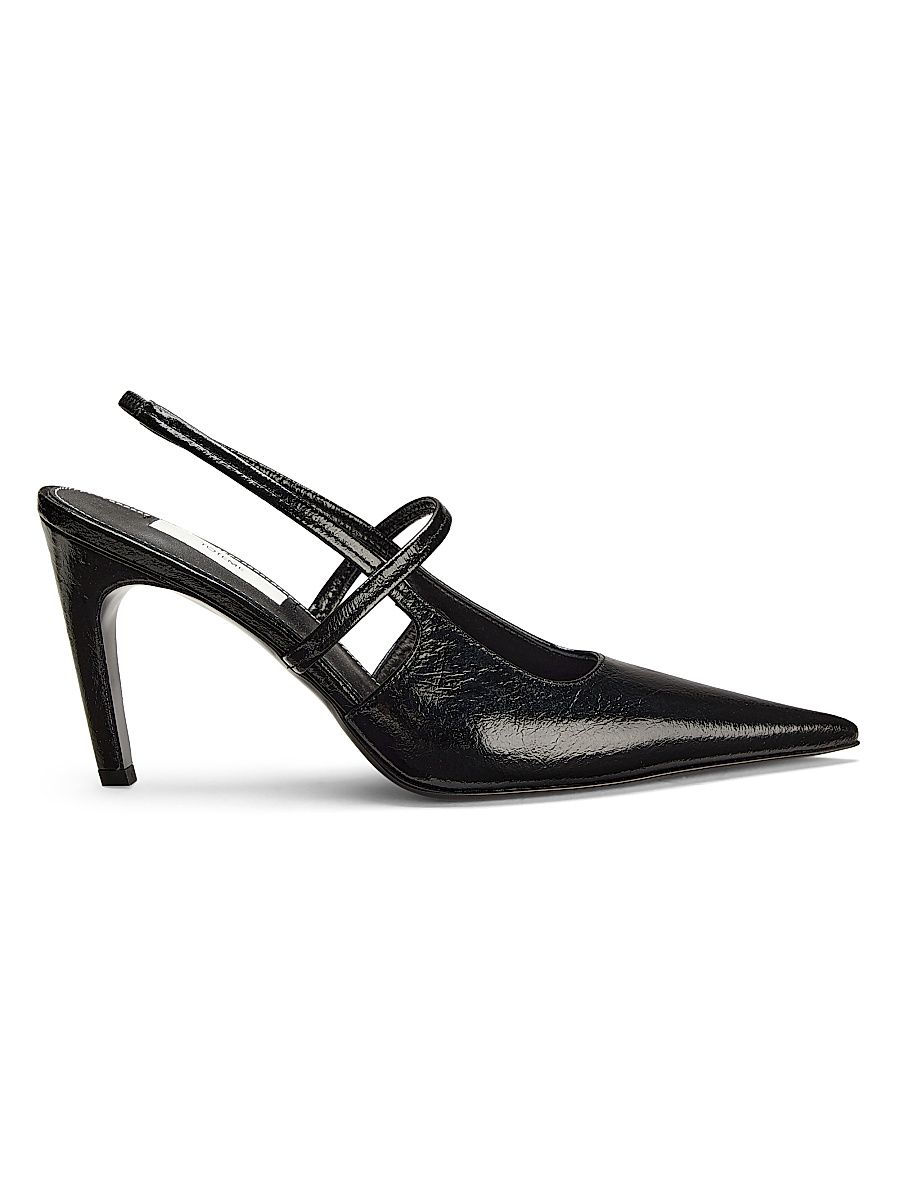 Women's 90MM Leather Slingback Pumps - Black - Size 12