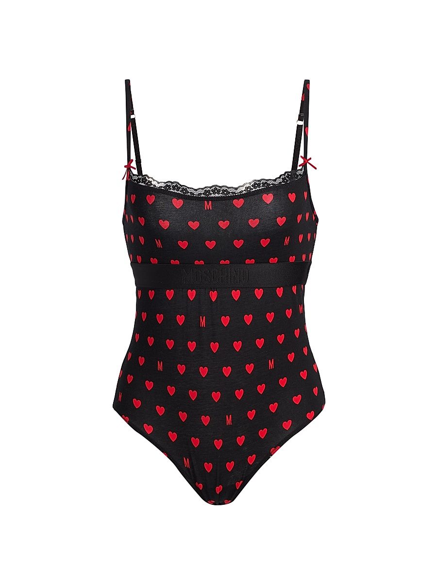 Women's Moschino Intimo Donna M Hearts Bodysuit - Multi Black - Size Large