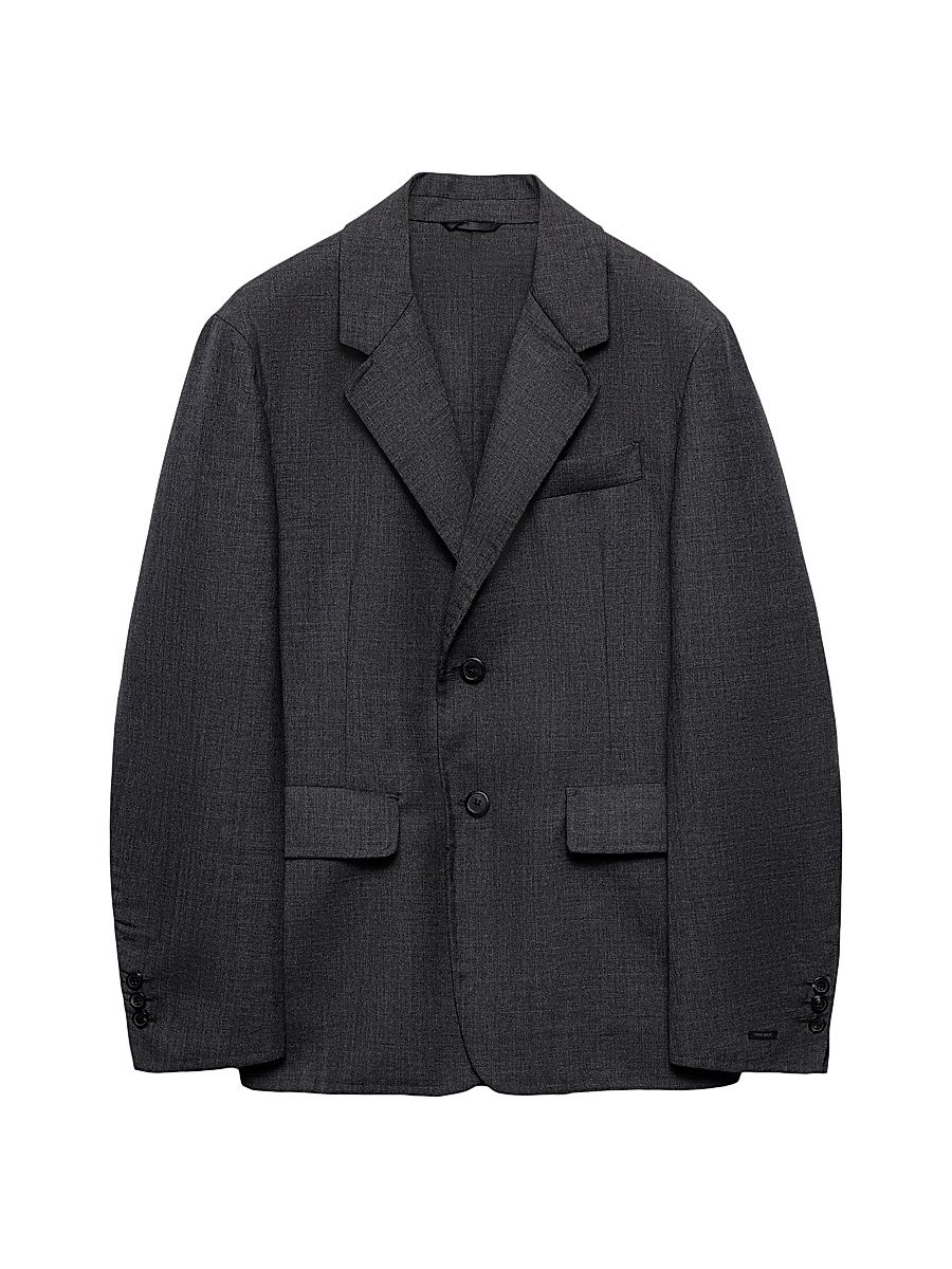 Men's Single-Breasted Wool Blend Jacket - Grey - Size 42