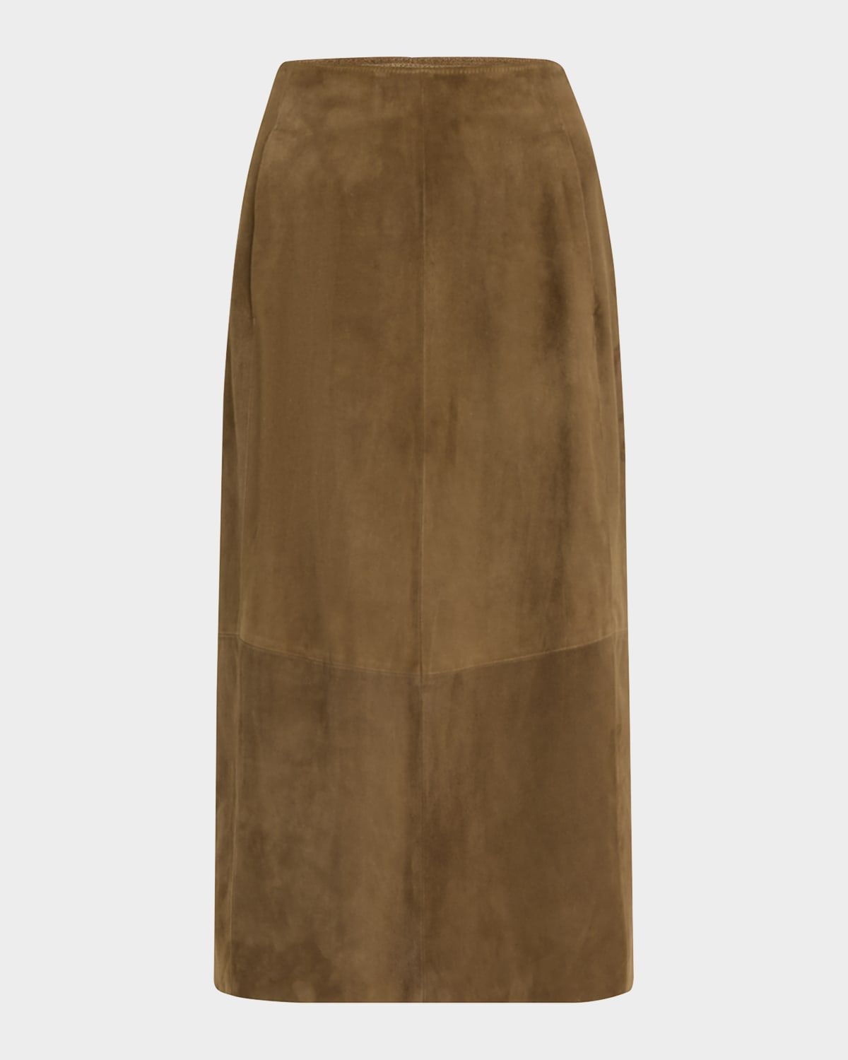 Mid-Rise Suede Midi Skirt