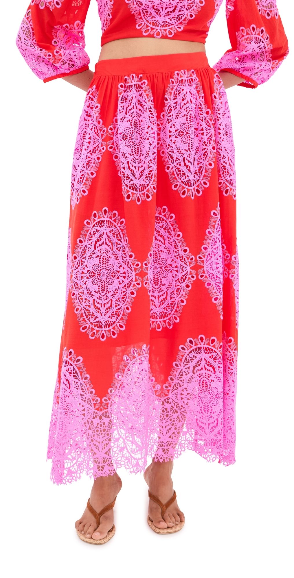 Borgo de Nor Rhea Lace Skirt Red/Pink 10