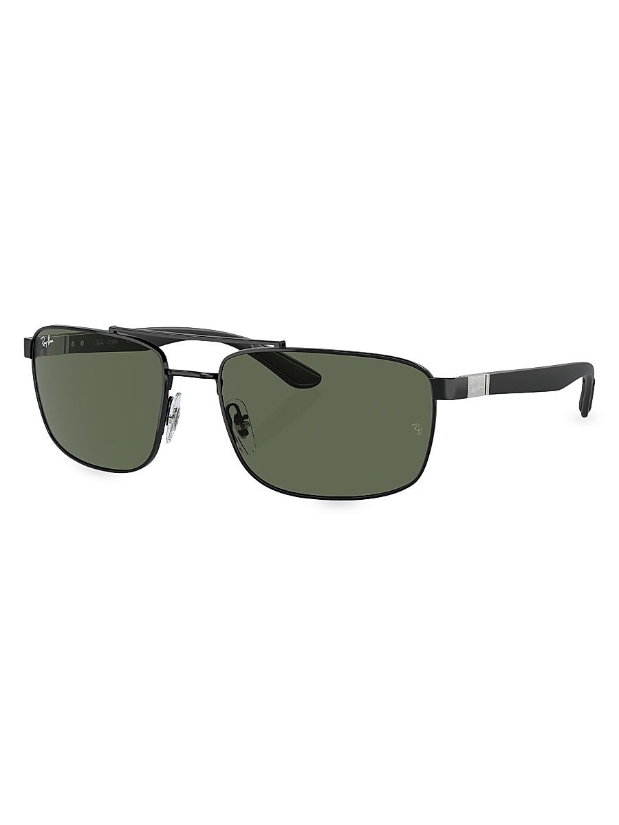 Men's RB3737 60MM Rectangular Sunglasses - Black Dark Green
