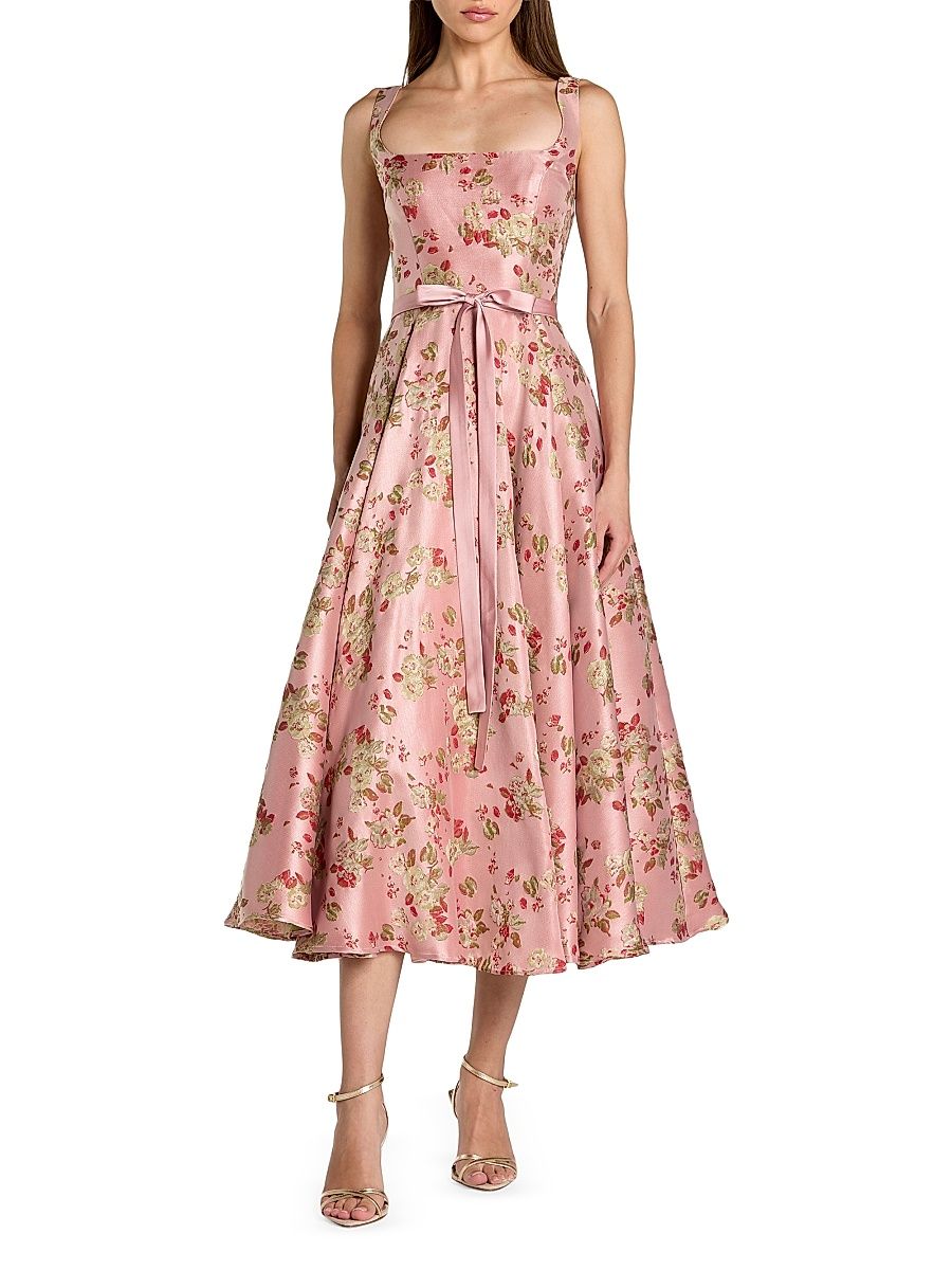 Women's Petite Floral Brocade Fit-&-Flare Midi-Dress - Pink Multi - Size Petite 12