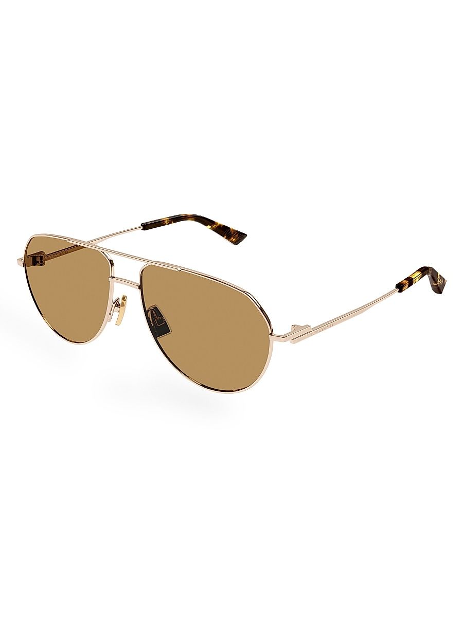 Men's Intrecciato BV1303S 56MM Aviator Sunglasses - Gold Yellow