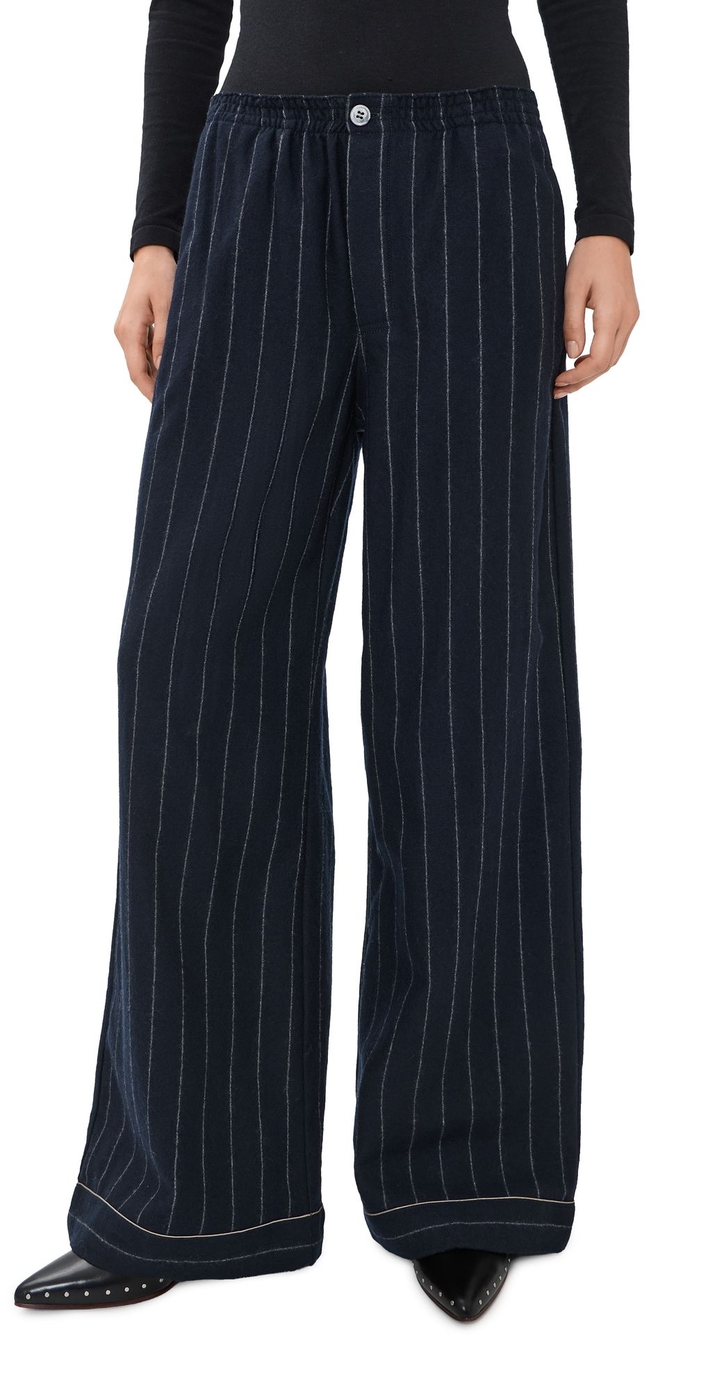 R13 Darcy Flare PJ Pants NAVY AND WHITE STRIPE S