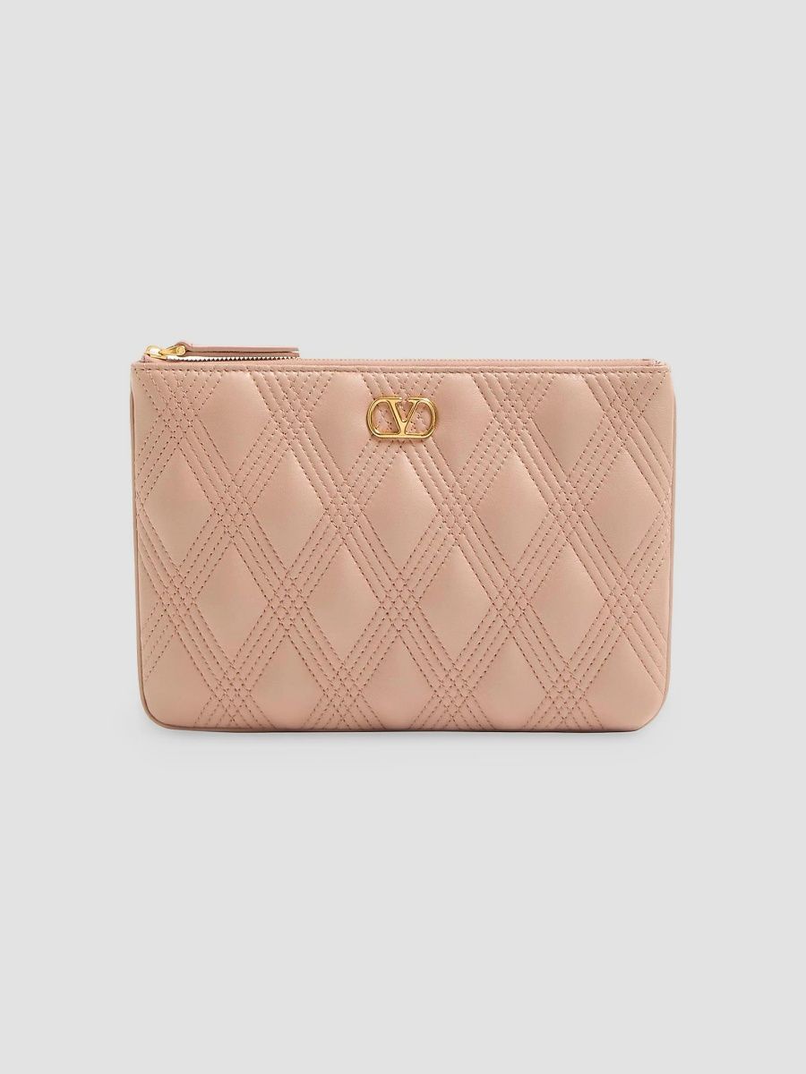Valentino Women's Quiltie 67 Pouch in Quilted Nappa Leather - Rose Cannelle