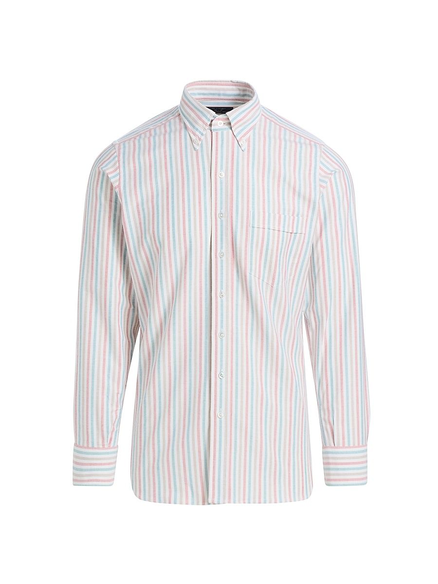 Men's Thin Tri-Stripe Oxford Cotton Shirt - Sand - Size 15.5