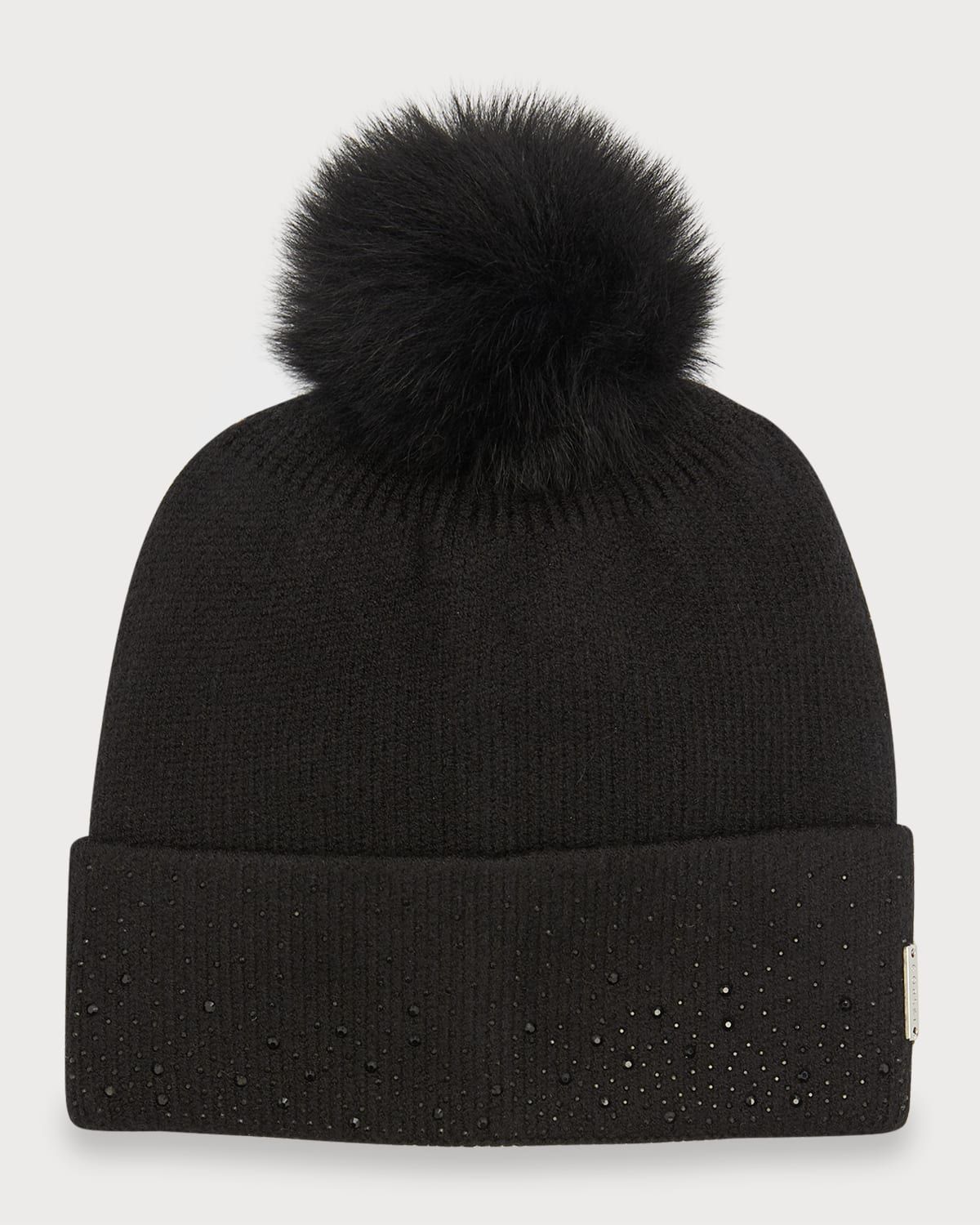 Embellished Toscana Lamb Pom Knit Beanie