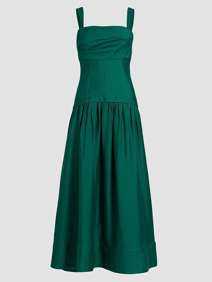 Women's Forever Young Reeve Linen-Blend Drop-Waist Maxi Dress - Deep Emerald - Size 10