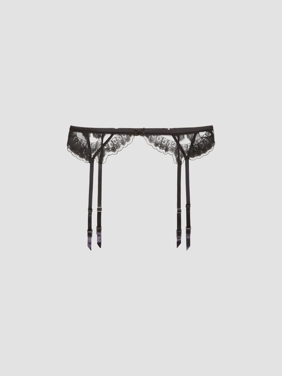 Fleur du Mal Women's Mila Embroidered Silk-Blend Garter Belt - Black - Size XS