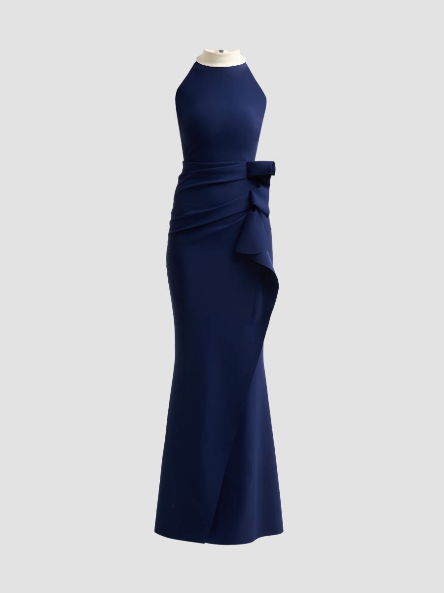 Chiara Boni La Petite Robe Women's Gudrum Draped Jersey Mermaid Gown - Blue Notte Cream - Size 16