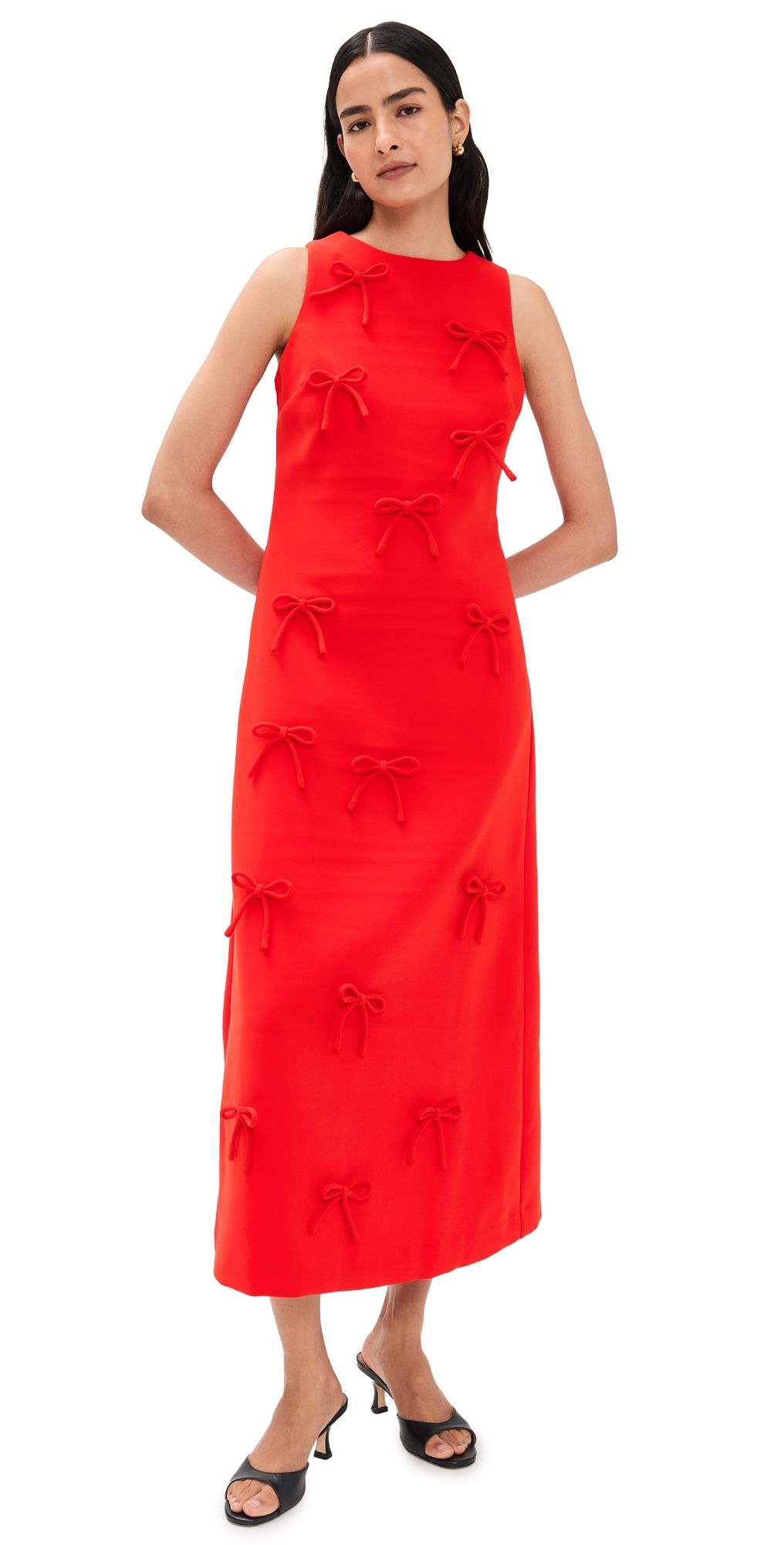 English Factory Bow Detailed Sleeveless Midi Dress Red M