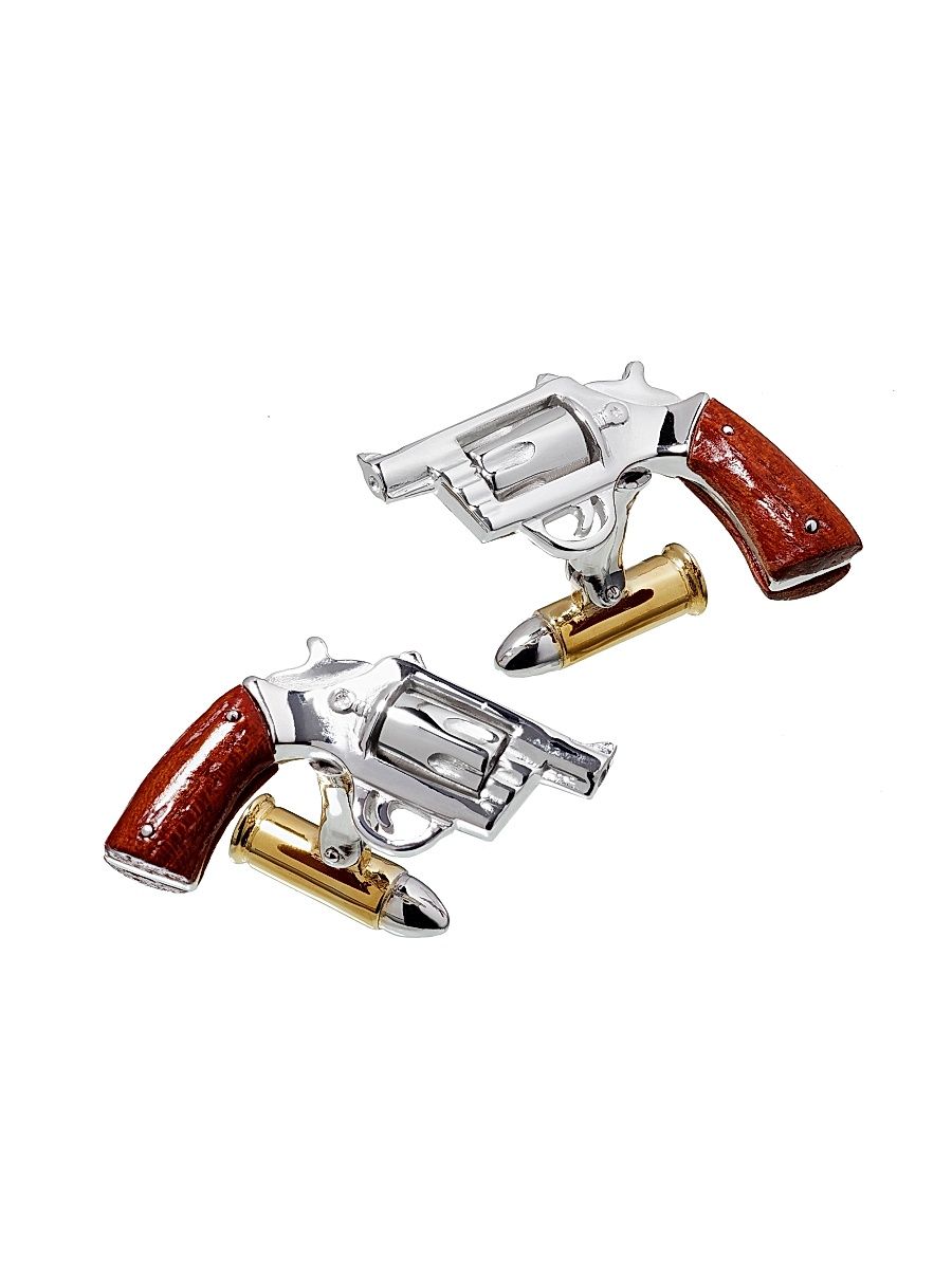 Men's Pistol Wood Handle 24K Yellow Gold Vermeil & Sterling Silver Cufflinks - Brown