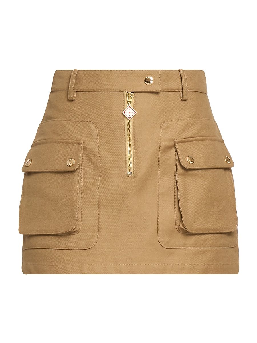 Women's Pocket-Accented Cotton Miniskirt - Beige - Size 8