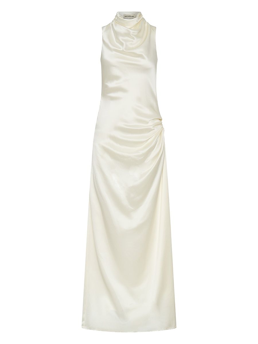 Women's Fabiana Cowlneck Satin Maxi Dress - Ivory - Size 12