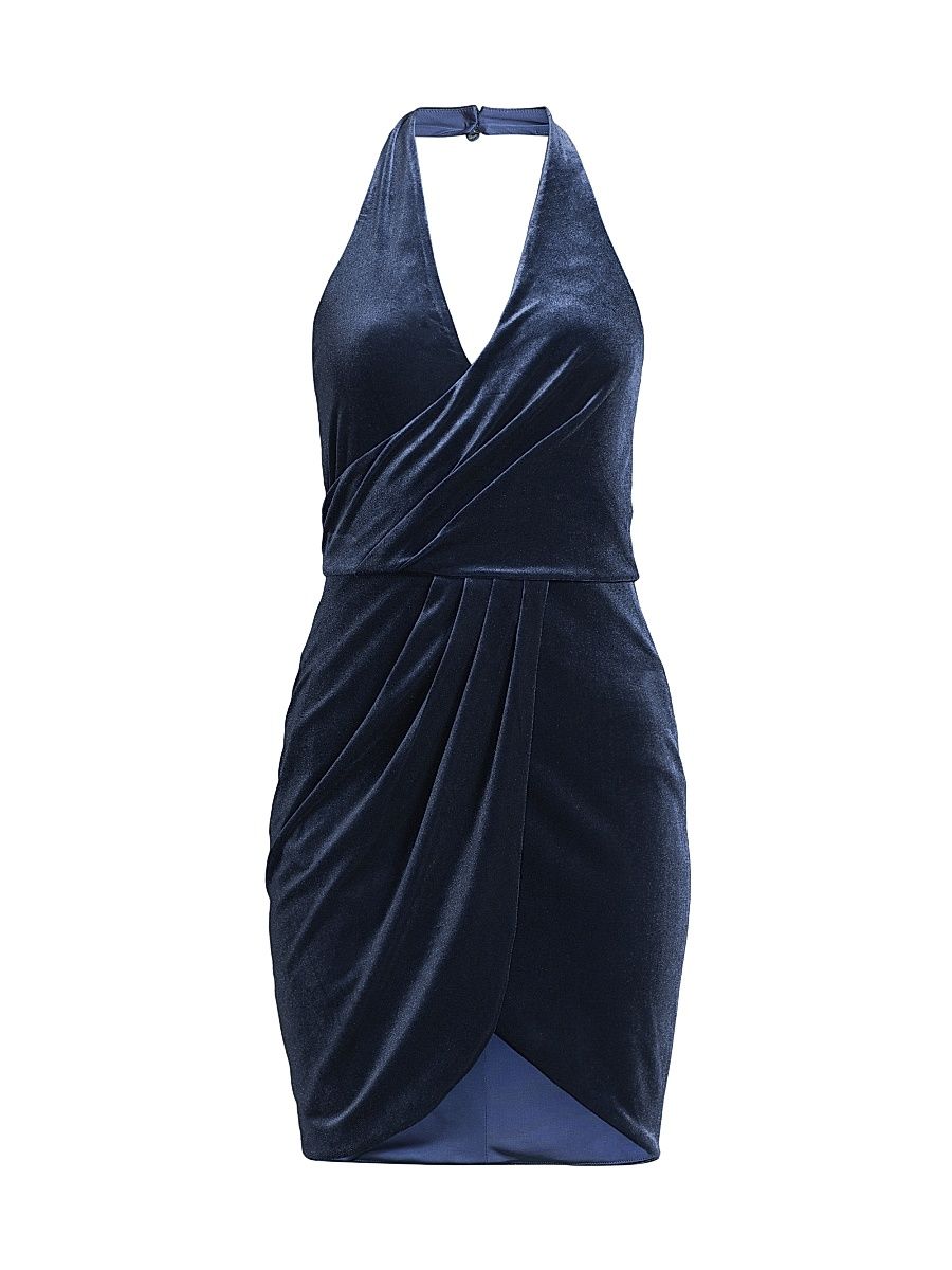 Women's Elaria Stretch Velvet Halterneck Minidress - Slate - Size 10