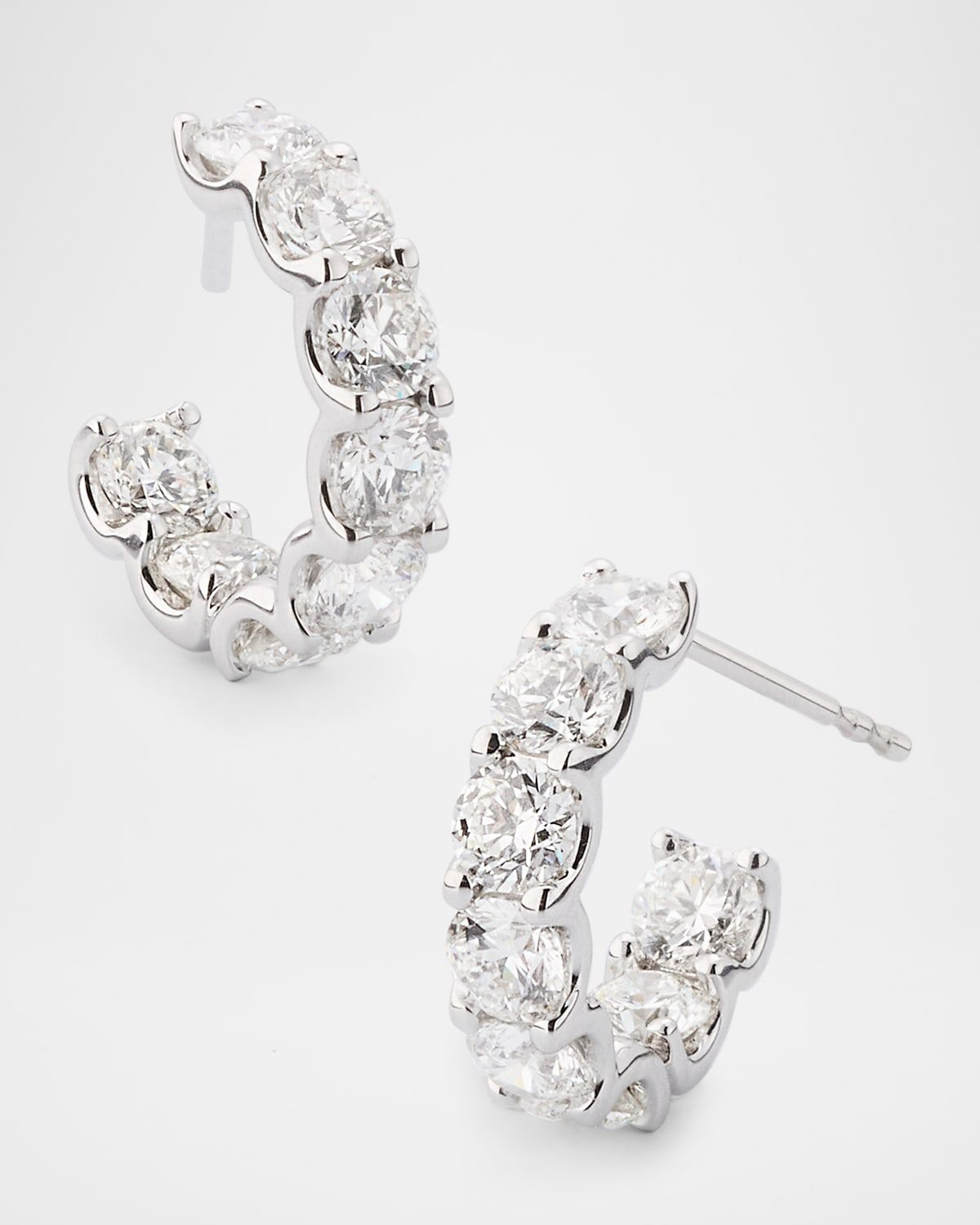 18K White Gold Inside Out Diamond Hoop Earrings, 4.0tcw, 0.5"L