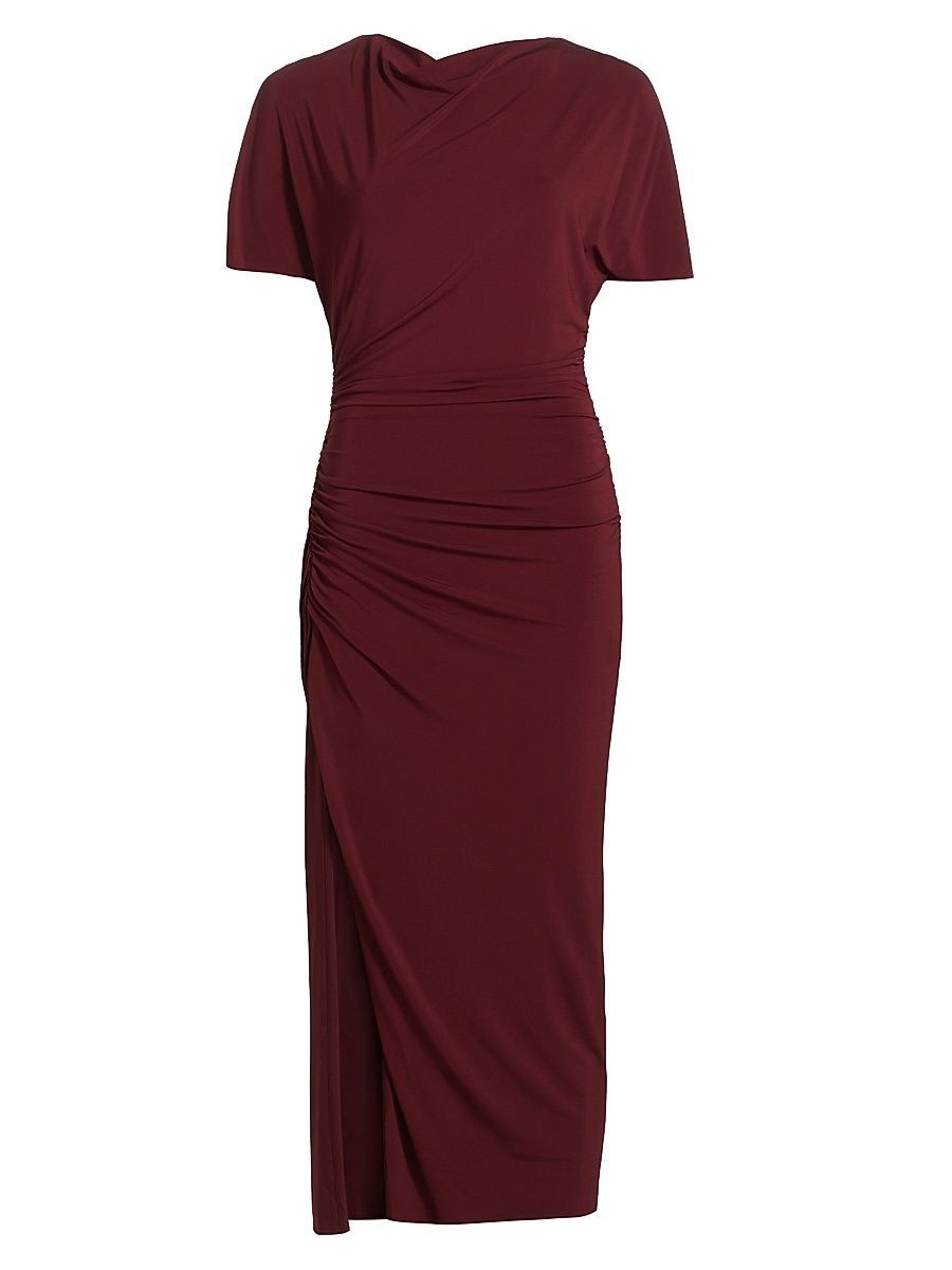 Women's Shirred Jersey Midi-Dress - Cabernet - Size 12