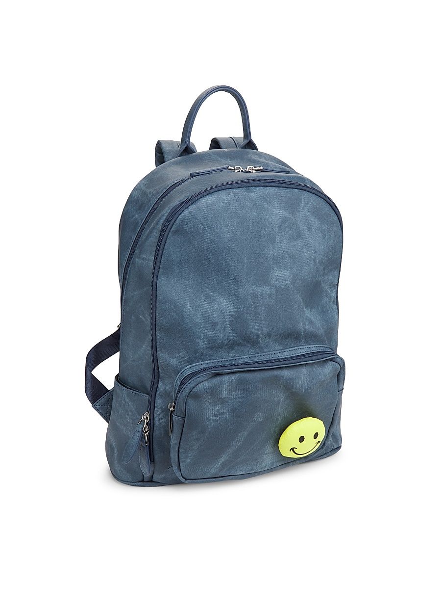 Kid's Denim Smiley Face Backpack - Blue