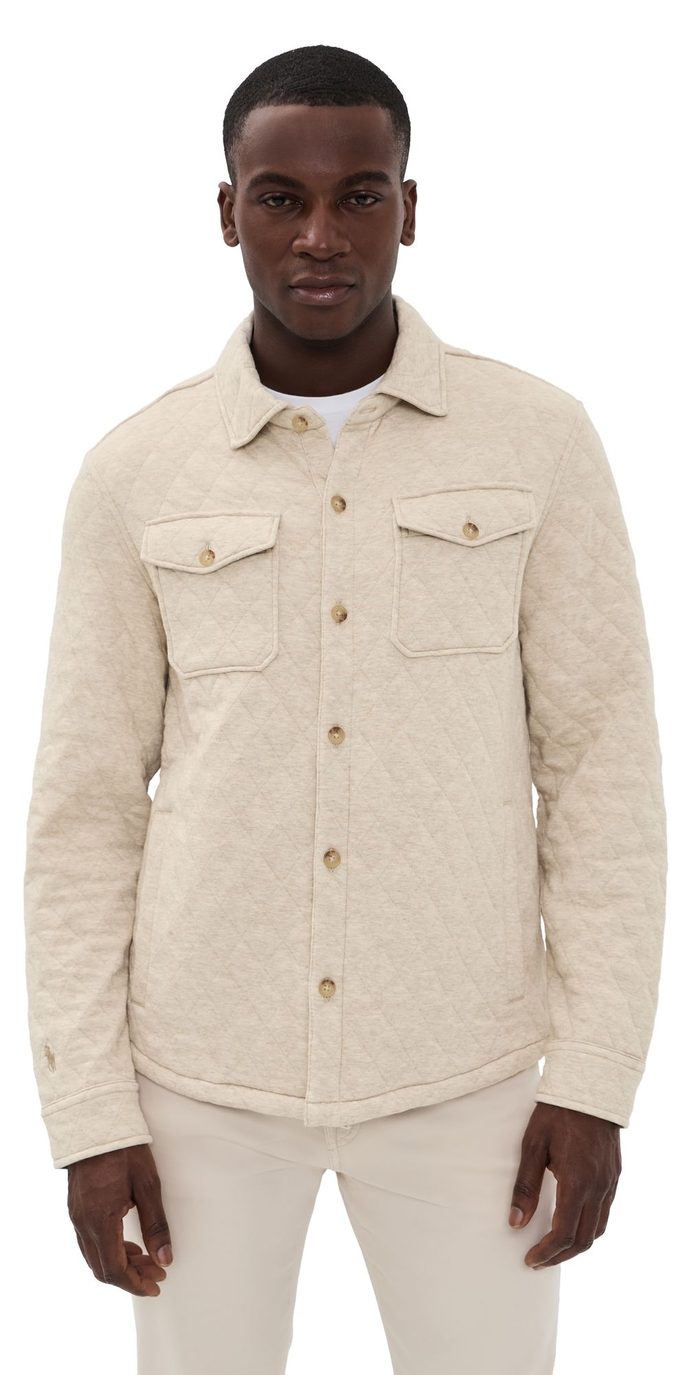 Polo Ralph Lauren Quilted Double Knit Jersey Shirt Jacket Expedition Dune Heather M