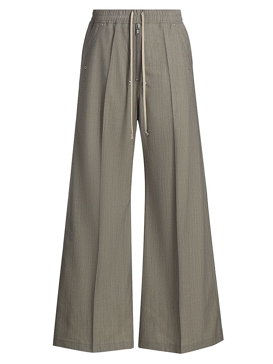 Men's Bela Wool Wide-Leg Pants - Grey Melange - Size 38