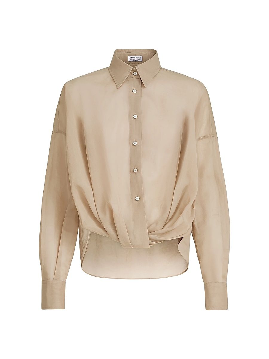 Women's Cotton Organza Shirt with Monili - Beige - Size Small