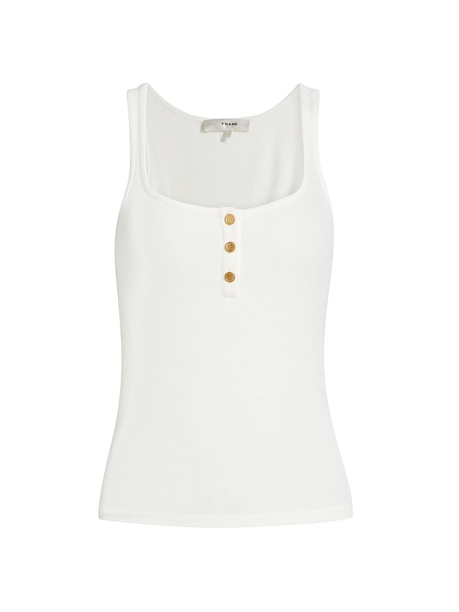 Women's Ribbed Button-Up Tank Top - White - Size Small