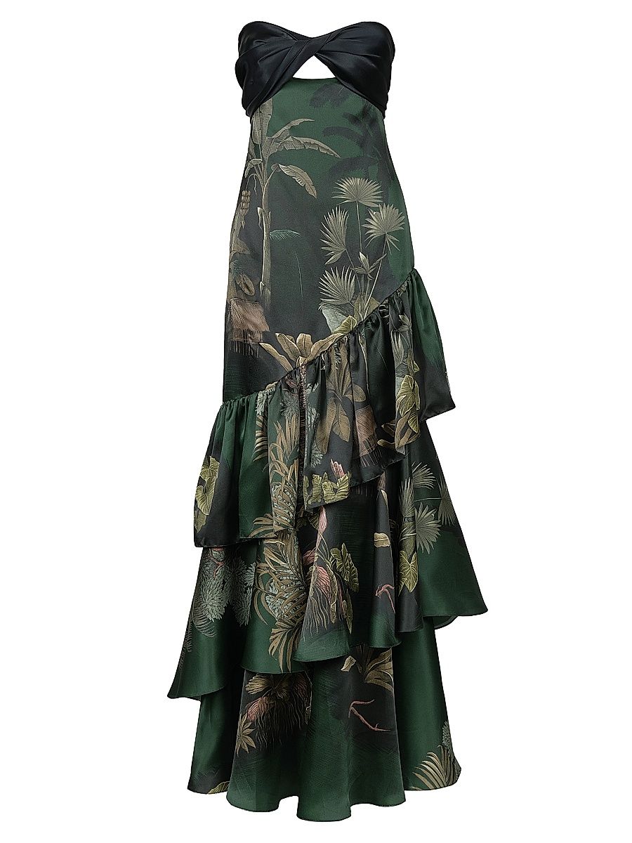 Women's Danza Ancestral Silk Maxi Dress - Dark Green - Size 2
