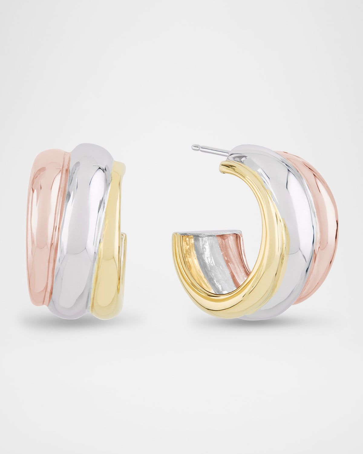 14K Tri Gold Three-Row Bubble Huggies